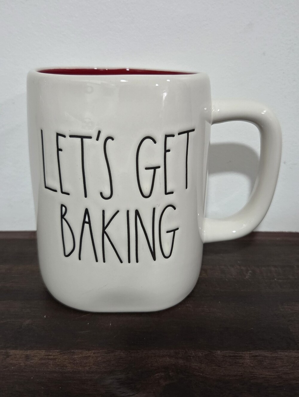 Rae Dunn Let's Get Baking Ceramic Mug - White with Red Interior